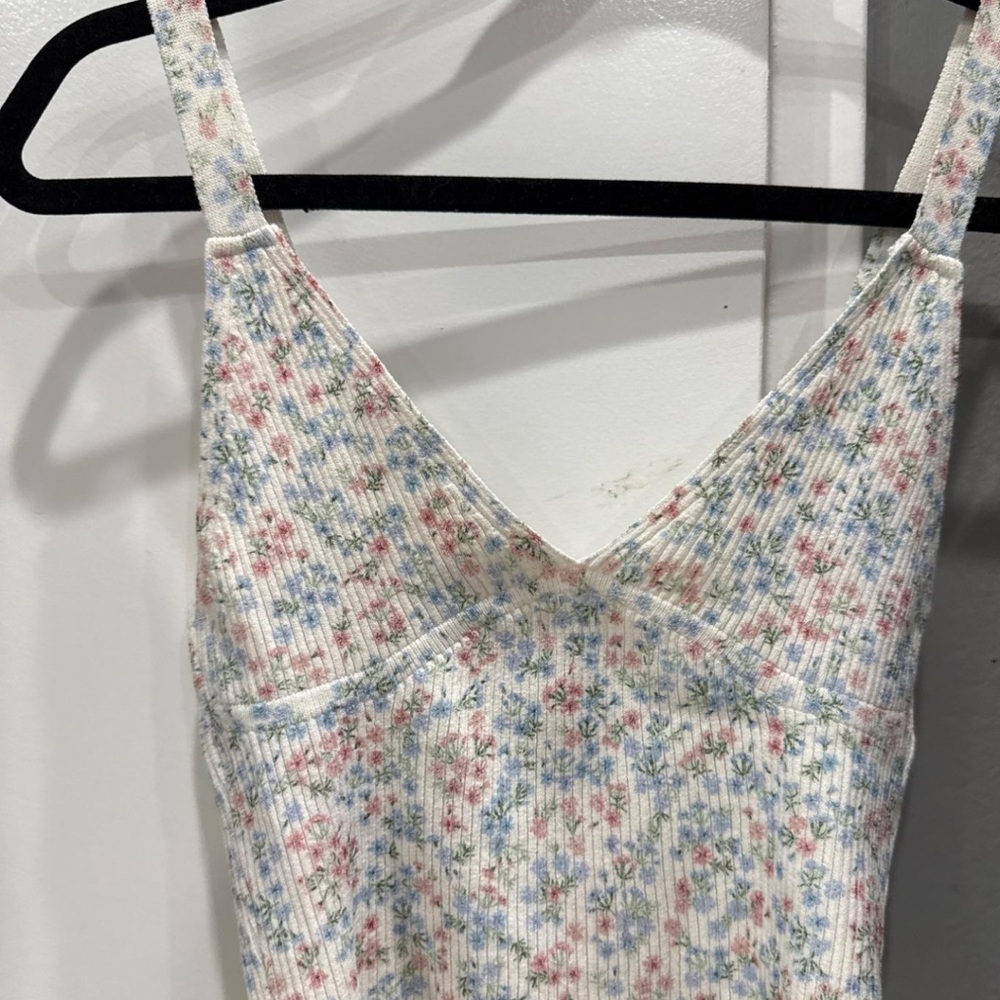 Zara Cropped Floral Ribbed Tank Top